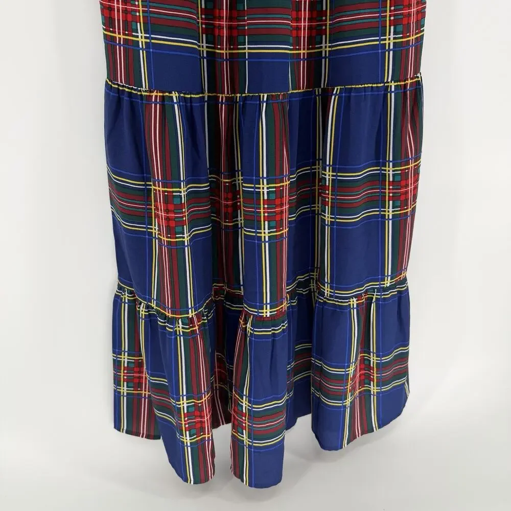 Sugarlips Lakeview Blue Red Plaid Smocked Tiered Maxi Dress Womens Size Medium - Picture 13 of 13